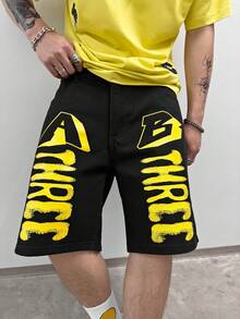 Manfinity EMRG Men Cotton Letter Graphic Denim Shorts - Black - View 4