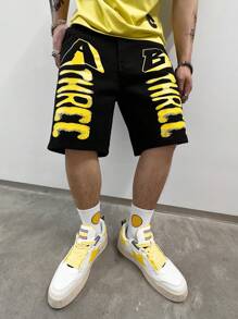 Manfinity EMRG Men Cotton Letter Graphic Denim Shorts - Black - View 1