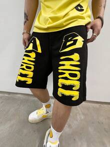 Manfinity EMRG Men Cotton Letter Graphic Denim Shorts - Black - View 6