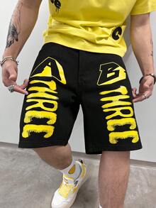 Manfinity EMRG Men Cotton Letter Graphic Denim Shorts - Black - View 7