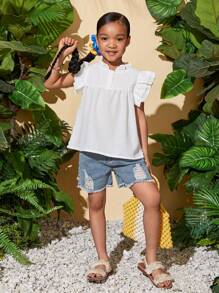 SHEIN 可愛揉皺純色女幼童兩件套 - 彩色 - 查看 4