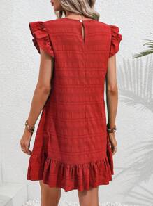 SHEIN LUNE 素色荷葉邊娃娃裙 - 紅色 - 查看 2