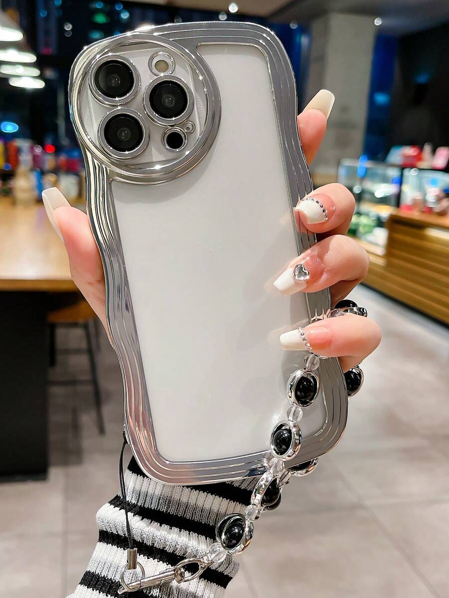 Plating Clear Phone Case With Lanyard - Silver - View 1