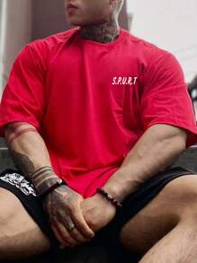 Manfinity Sport PWRUP Men Letter Graphic Sports Tee Workout Tops Gym Top Christmas Breathable