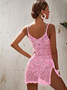 Slaydiva Summer Beach Hollow Out Slit Thigh Cover Up Dress Without Bikini