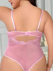 Plus Floral Lace Underwire Teddy Bodysuit - Pink - View 2