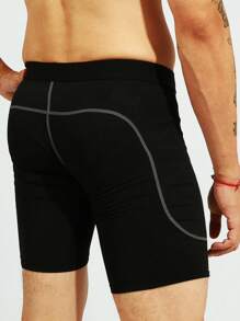 Hombres Mallas deportivas con puntada bolsillo de celular - Negro - Ver 2