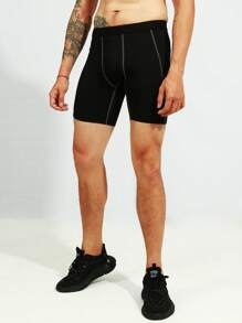 Hombres Mallas deportivas con puntada bolsillo de celular - Negro - Ver 6