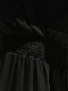 SHEIN 素色肩上打結荷葉邊罩衫連衣裙 - 黑色 - 查看 7