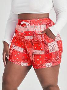 Maweii Quần Short kích thước lớn Paisley Boho - Đỏ - Xem 5