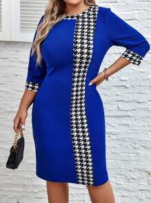 SHEIN Clasi Đầm Plus Size Chia răng cưa Thanh lịch - Xanh đậm - Xem 4