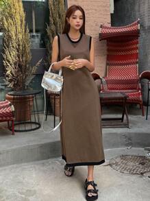 DAZY Tương phản ràng buộc Váy ba lỗ - màu nâu - Xem 1