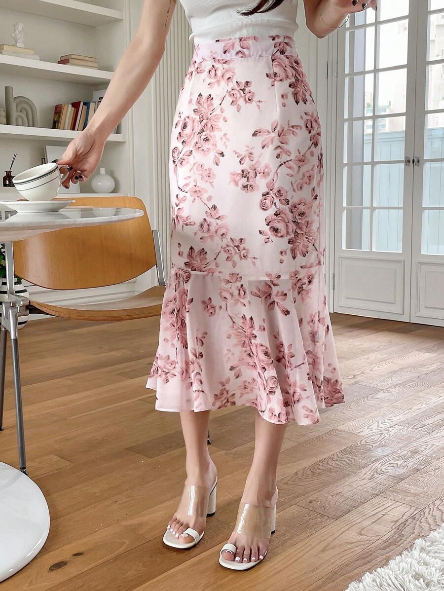 DAZY Chân váy đuôi cá in hoa - Nhiều màu - Xem 1