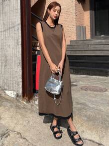 DAZY Tương phản ràng buộc Váy ba lỗ - màu nâu - Xem 7