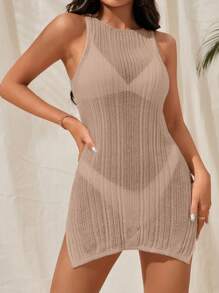 Split Hem Cover Up Dress Without Bikini Set - Camel - View 1
