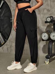Yoga Basic Plus Flap Pocket Side Sports Trousers - Black - View 1