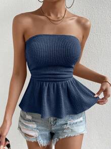 Chiquease Áo nữ Viên lá sen màu trơn Giải trí - Màu xanh hải quân - Xem 3