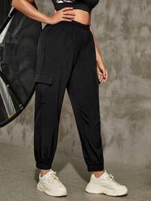 Yoga Basic Plus Flap Pocket Side Sports Trousers - Black - View 3
