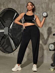 Yoga Basic Plus Flap Pocket Side Sports Trousers - Black - View 5