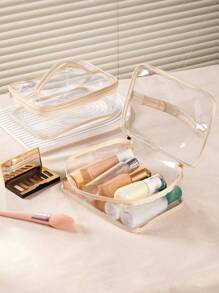 Túi trang điểm trong suốt - Màu be - Xem 2