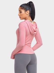 VUTRU Chaqueta Deportiva Con Capucha Con Cremallera, Agujeros Para El Pulgar Y Cordón, Camiseta De Compresión - Rosa Pálido - Ver 2