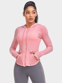 VUTRU Chaqueta Deportiva Con Capucha Con Cremallera, Agujeros Para El Pulgar Y Cordón, Camiseta De Compresión - Rosa Pálido - Ver 3