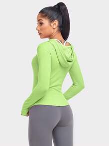 VUTRU 素色落肩袖連帽運動夾克 - 綠色 - 查看 2