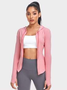 VUTRU Chaqueta Deportiva Con Capucha Con Cremallera, Agujeros Para El Pulgar Y Cordón, Camiseta De Compresión - Rosa Pálido - Ver 5