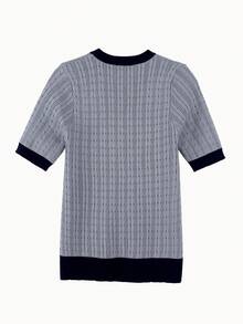 Top ribete en contraste tejido de cable - Gris - Ver 2