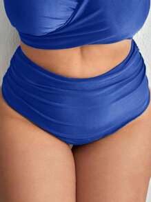 SHEIN Swim Curve Plus Ruched High Waisted Bikini Bottom - Royal Blue - View 3
