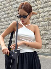 DAZY Top de tirantes unicolor tejido de canalé - Blanco - Ver 4