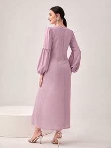 Modelyn Lantern Sleeve Button Front Dress - Pink - View 2