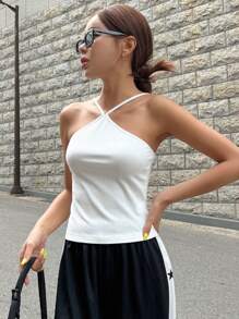 DAZY Top de tirantes unicolor tejido de canalé - Blanco - Ver 5