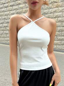 DAZY Top de tirantes unicolor tejido de canalé - Blanco - Ver 6