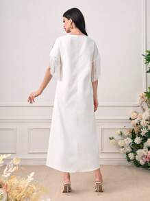 Seusyu Đầm mép Dây kéo Hình học Thanh lịch - trắng - Xem 2