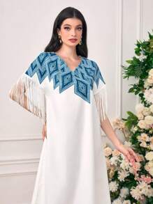 Seusyu Đầm mép Dây kéo Hình học Thanh lịch - trắng - Xem 5