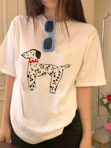 Cartoon Graphic Drop Shoulder Tee - White - View 1