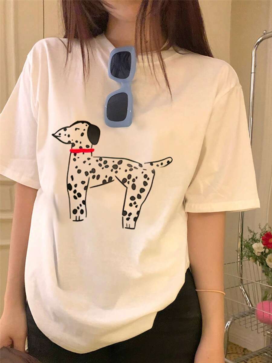 Cartoon Graphic Drop Shoulder Tee - White - View 1