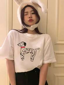 Cartoon Graphic Drop Shoulder Tee - White - View 4