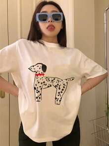 Cartoon Graphic Drop Shoulder Tee - White - View 5