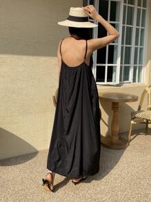 DAZY Đầm Lộ Lưng màu trơn Gợi cảm - màu đen - Xem 2