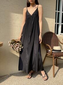 DAZY Đầm Lộ Lưng màu trơn Gợi cảm - màu đen - Xem 3