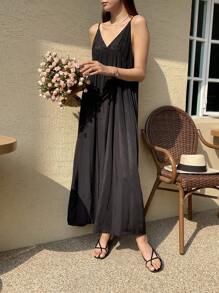 DAZY Đầm Lộ Lưng màu trơn Gợi cảm - màu đen - Xem 4