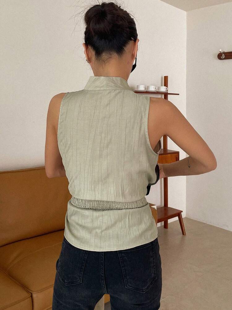 Solid Wrap Belted Sleeveless Blouse Sexy Women Tops Going Out Tops