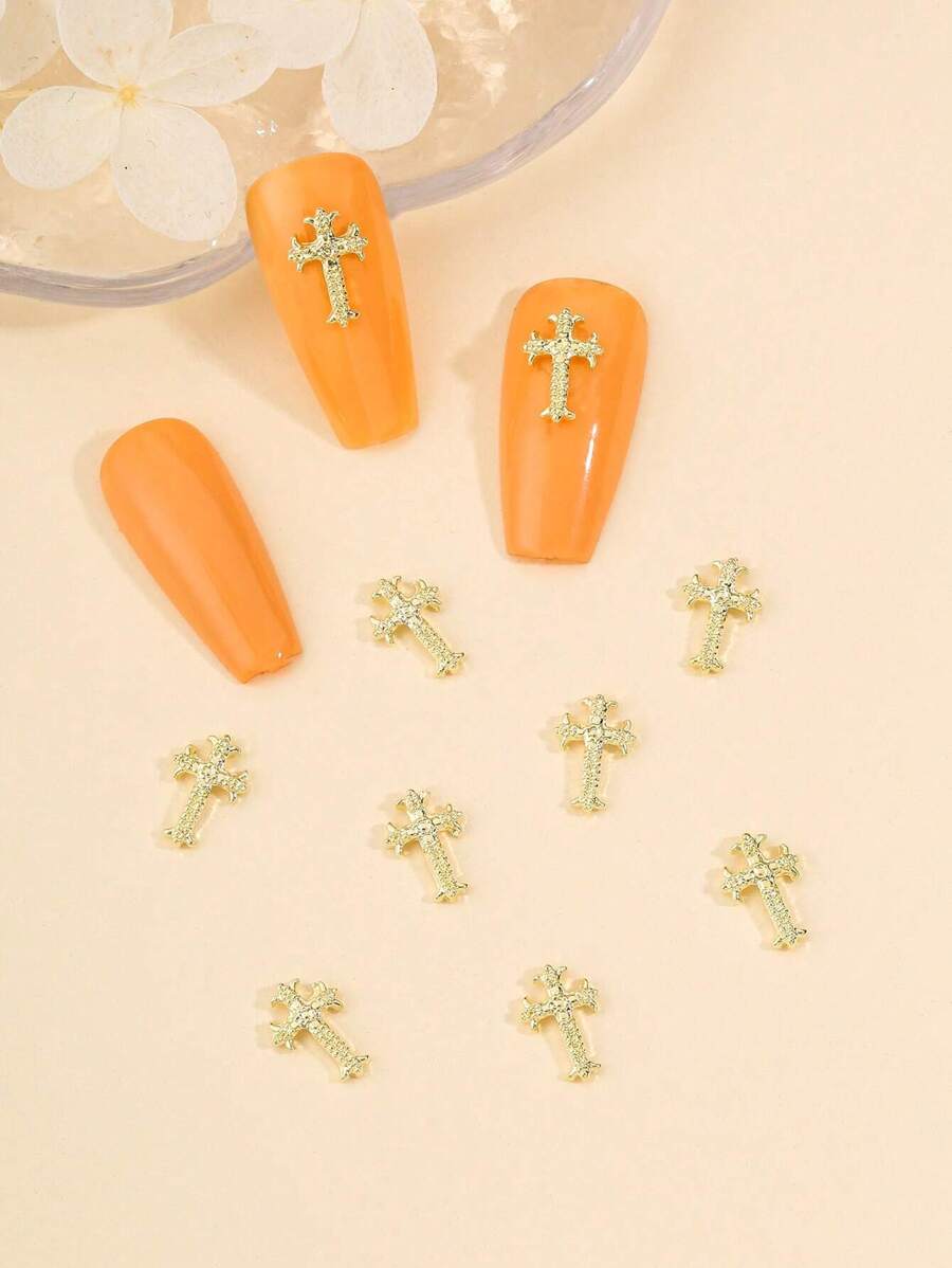 10Pcs/Pack Nail Art Decorative Stickers Diy Nail Charms Nail Gems Nail Supplies Nails - Gold - View 1