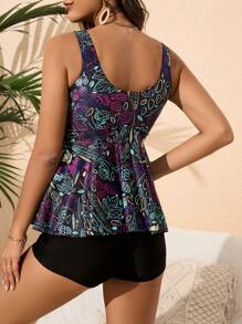 SHEIN Shorts mit tropischem Muster und Kordelzug, Tankini-Oberteil für den Sommerstrand