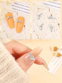 10入組美甲裝飾貼紙美甲貼紙美甲寶石DIY美甲用品 - 銀色 - 查看 5