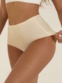 NudeFit Women's High Waisted Briefs Beige Casual Comfy Fabric Plain High Stretch Underwear Plus Size Panties - Beige - View 3