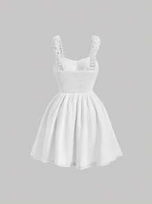 SHEIN MOD Vestido de tirantes con cordón delantero pecho con fruncido - Blanco - Ver 2