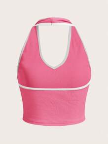 SHEIN EZwear Contrast Binding Backless Halter Top - Baby Pink - View 2